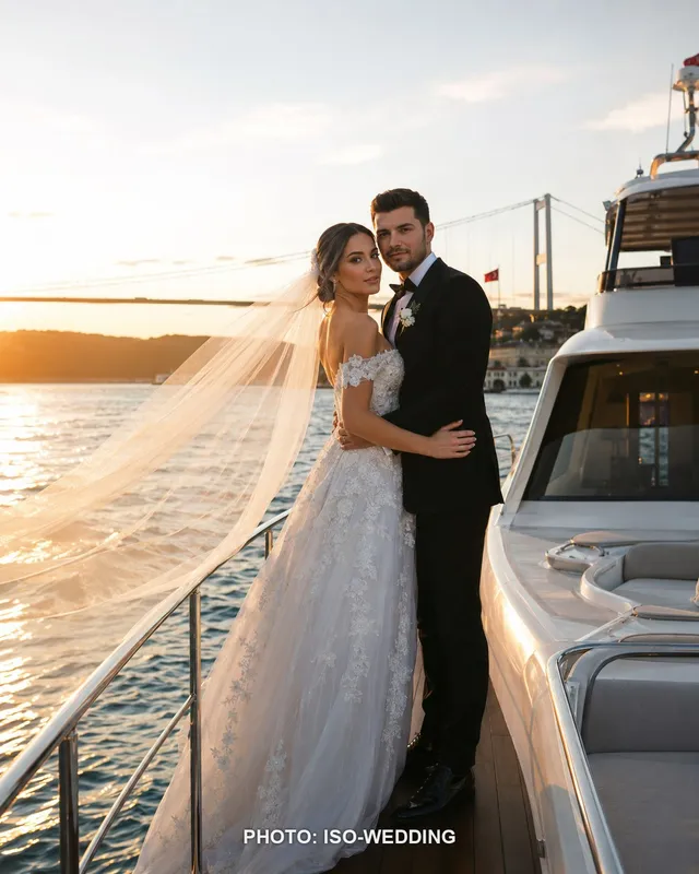 تراس خصوصی روفتاپ با چشم‌اندازی به خط آسمان استانبول در شب